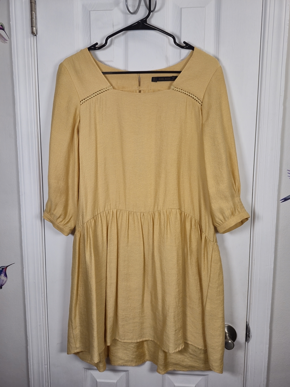 ZARA Mustard Yellow Open Back Tiered Smock Mini Dress Small Crochet Boho Summer